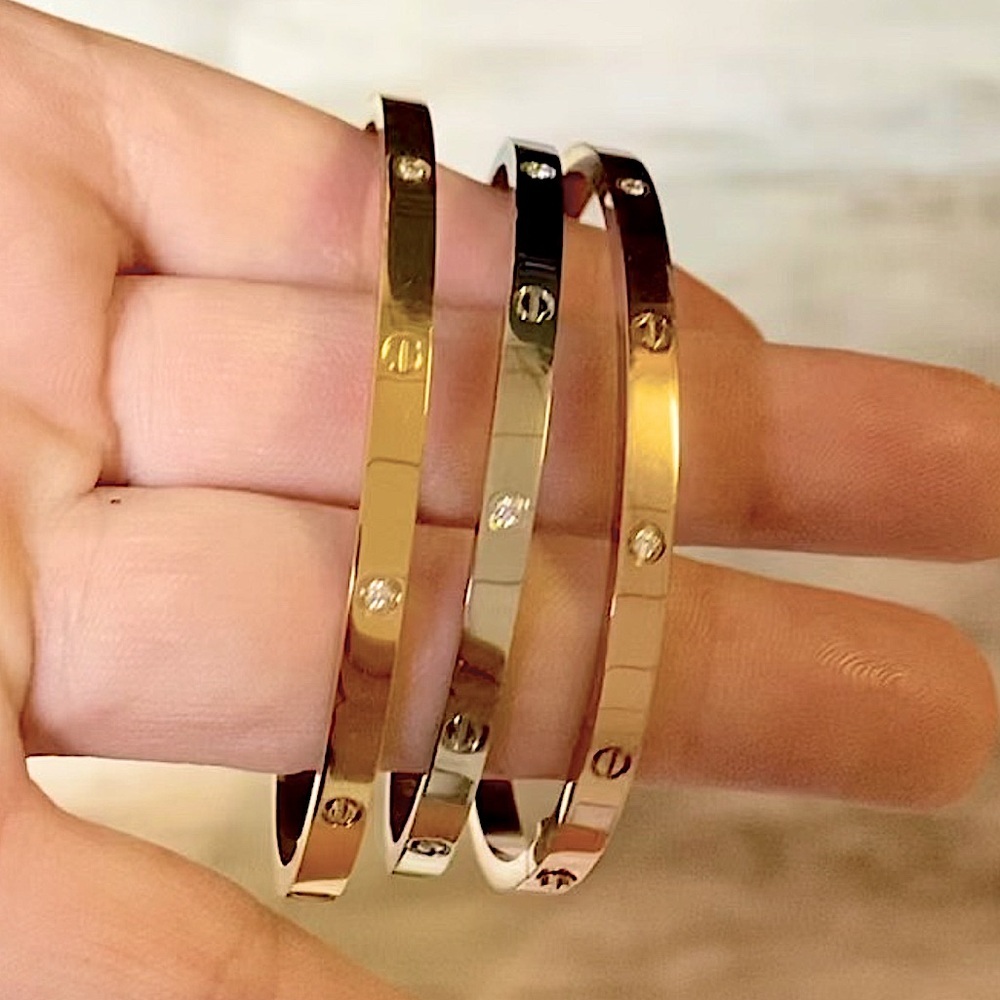 Gold, Platinum, Rose Gold with Stones Stainless Steel Gold Plated Set of 3